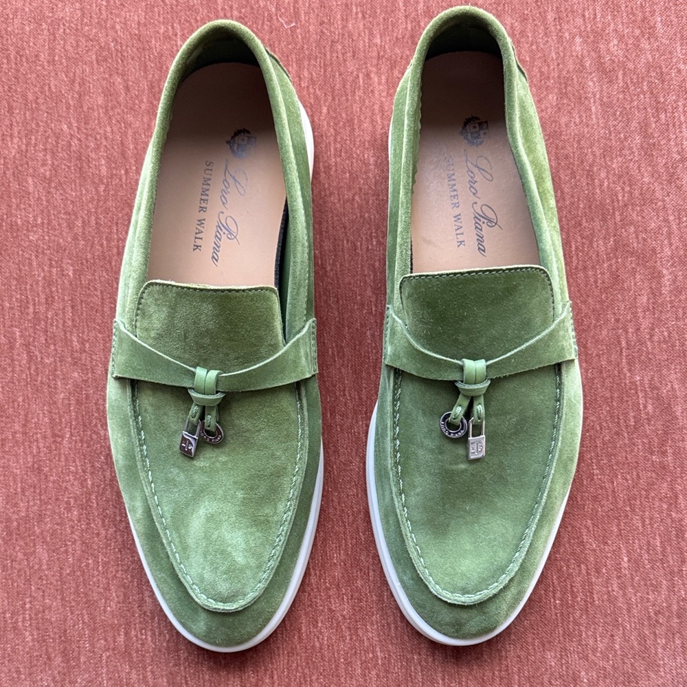 Never worn new Lori Piana Summer walk suede green loafers in size 37